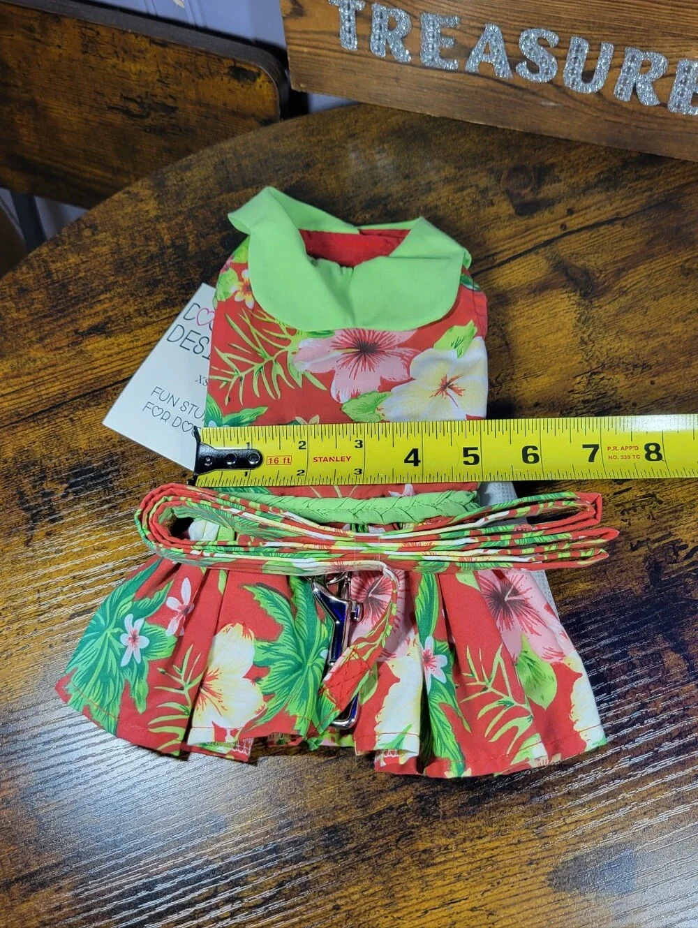 Doggie Design Harness Dress with Tropical Hisbiscus Print with leash